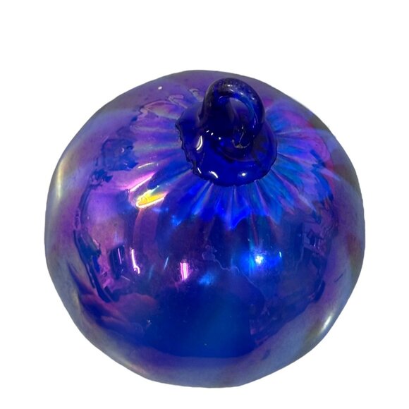 Large Handblown Glass Christmas Ornament Iridescent Cobalt Blue Purple Vintage - Picture 7 of 8